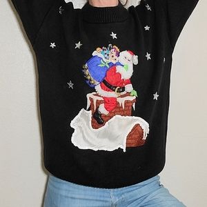 Vintage Christmas Holiday Santa Knit Faded Sweater